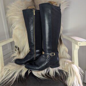 Michael Kors Arley Black Leather Riding Boots | Gold Hardware | 7.5M | EUC